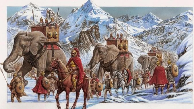 Hannibal traversant les Alpes à dos d'éléphant